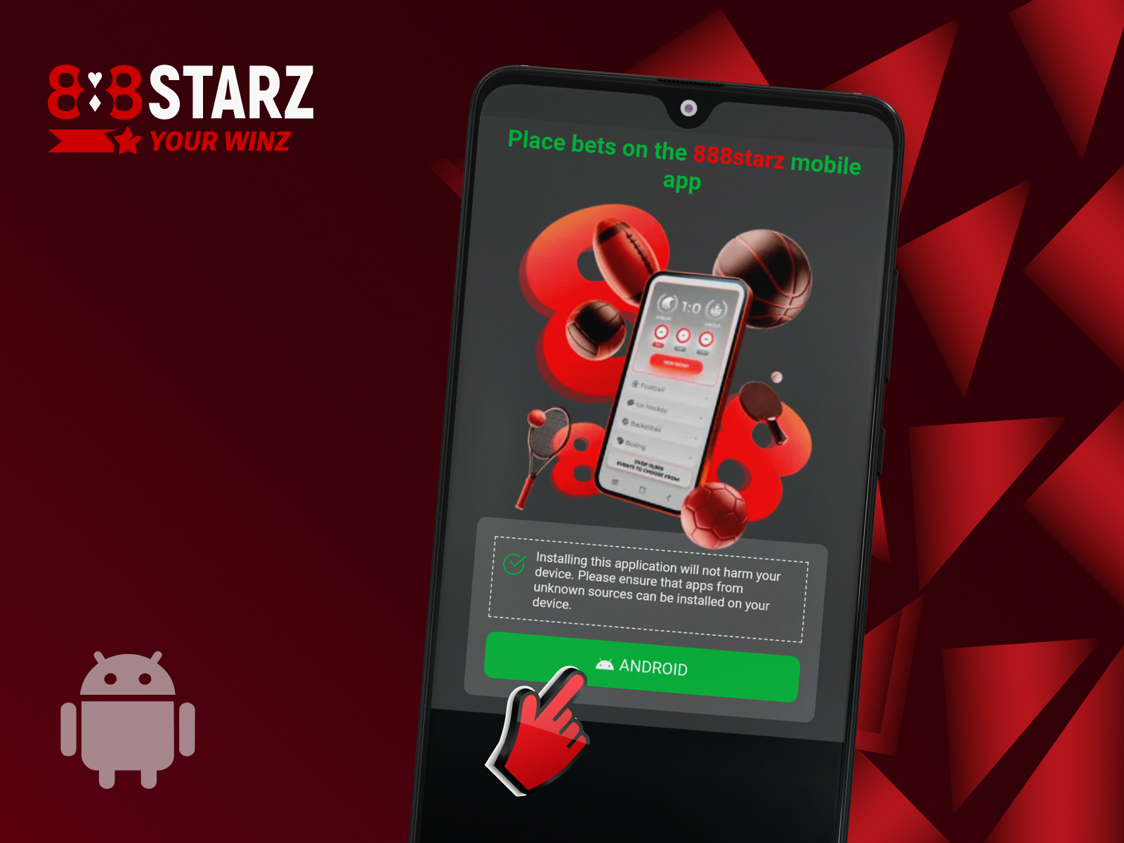 888starz or ke app download button